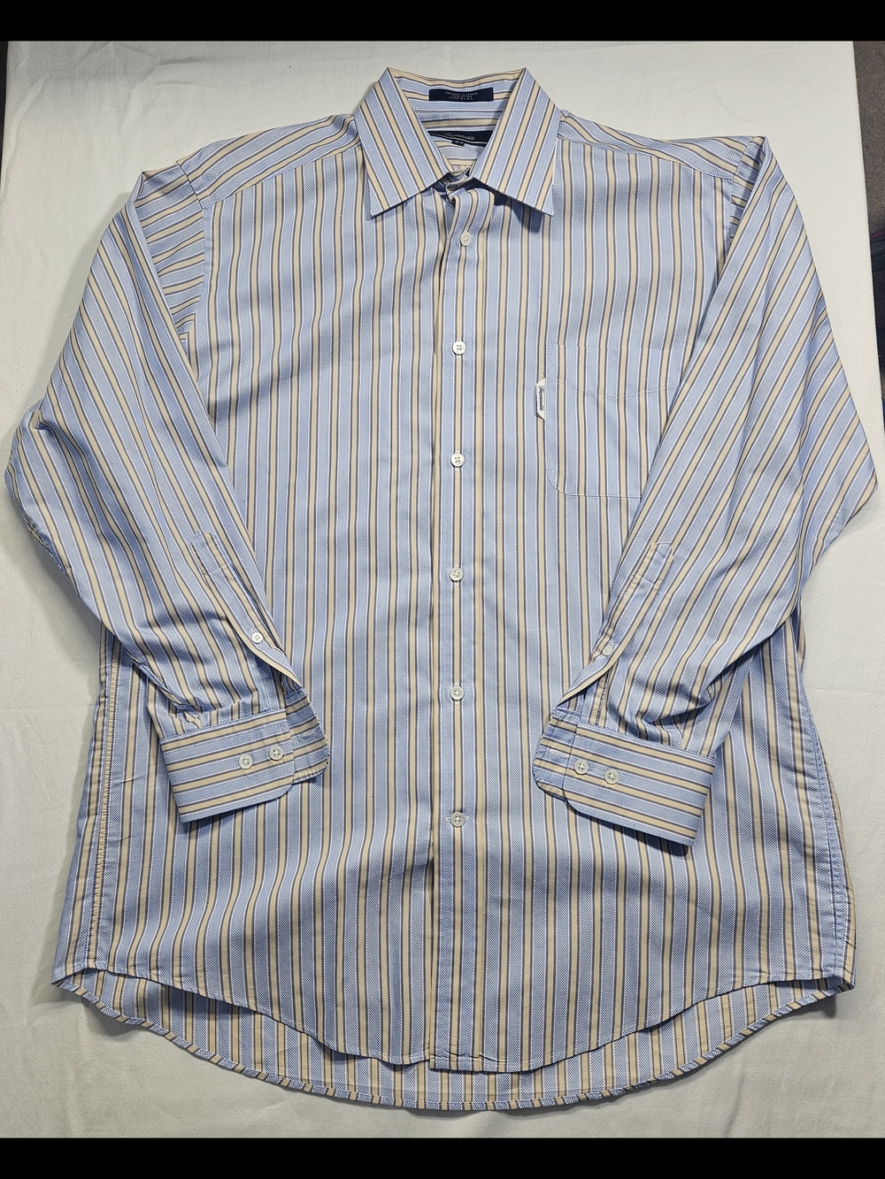 Faconnable Dress Shirt 100% Cotton Blue Striped Size 4/16R Made in USA